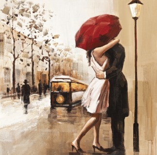 Couples-umbrella-love-street-painting-home-decor-wall-art-canvas-art-bar-cafe-Bedroom-Living-Room